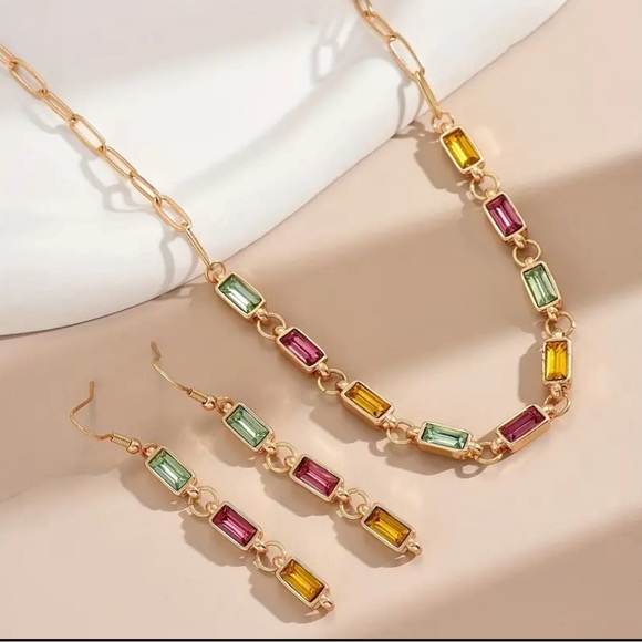 ❌SOLD❌New-Necklace & Earrings Set Multi Color rhinestones. - Picture 3 of 4
